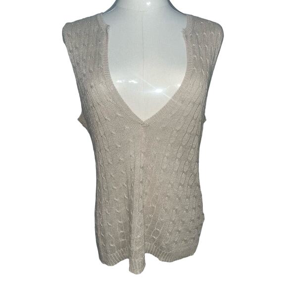 J Crew 100% Linen Oatmeal Cable Knit Vest Size Unknown Measurements included - Picture 1 of 5